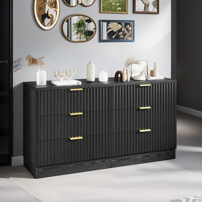 47" Wide Fluted 6 Drawers Dresser, Curved Profile Design Dresser