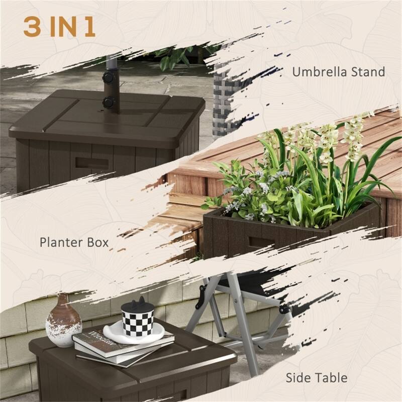 3 in 1 Outdoor Umbrella Base with Coffee Table and Planter Box Heavy Duty Sand Fillable Fits 1.5 to 1.9 Inch Poles