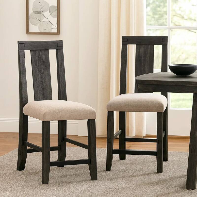 43 Inch Pim Acacia Wood Counter Stool, Panel Back Design, Set of 2, Gray