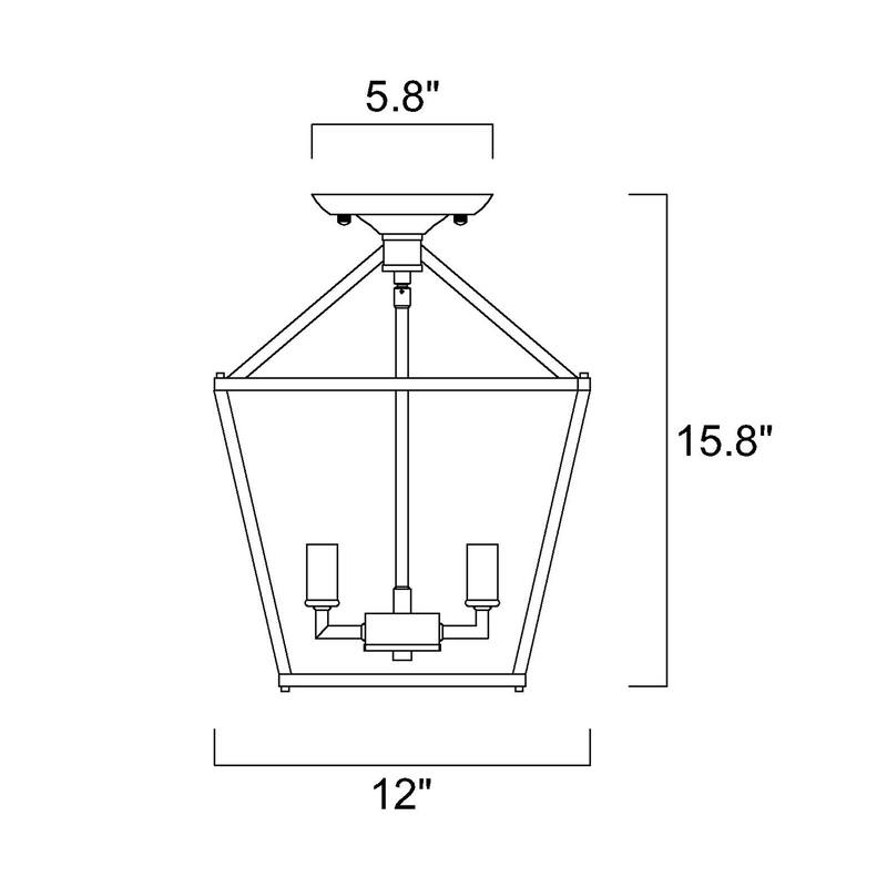 4-Light 12 in. Gold Cage Lantern Farmhouse Semi-flush Mount