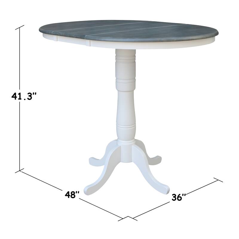36" Round Top Pedestal Table With 12" Leaf - White/Heather Gray - N/A