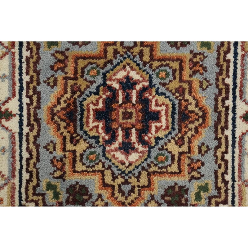 Hand Knotted Oriental 100% Wool Carpet Traditional Medallion Navy Blue & Blues Heriz (serapi) Area Rug - 3' 3'' X 2' 0''