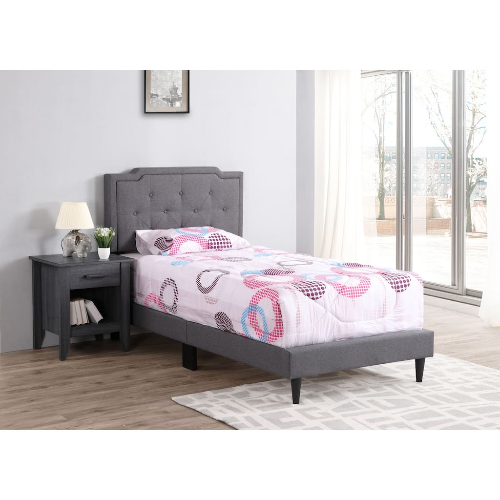Sleek Gray Twin Bed with Tufted Headboard and Adjustable Height