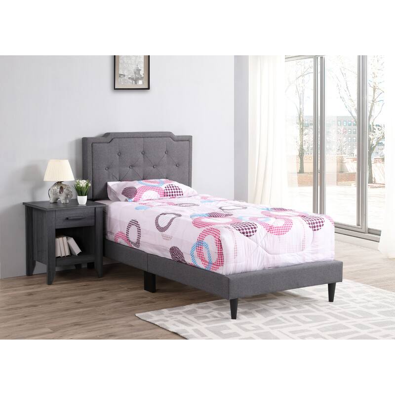 Twin Size Fabric Tufted Platform Bed with Adjustable Headboard and Space-Saving Design