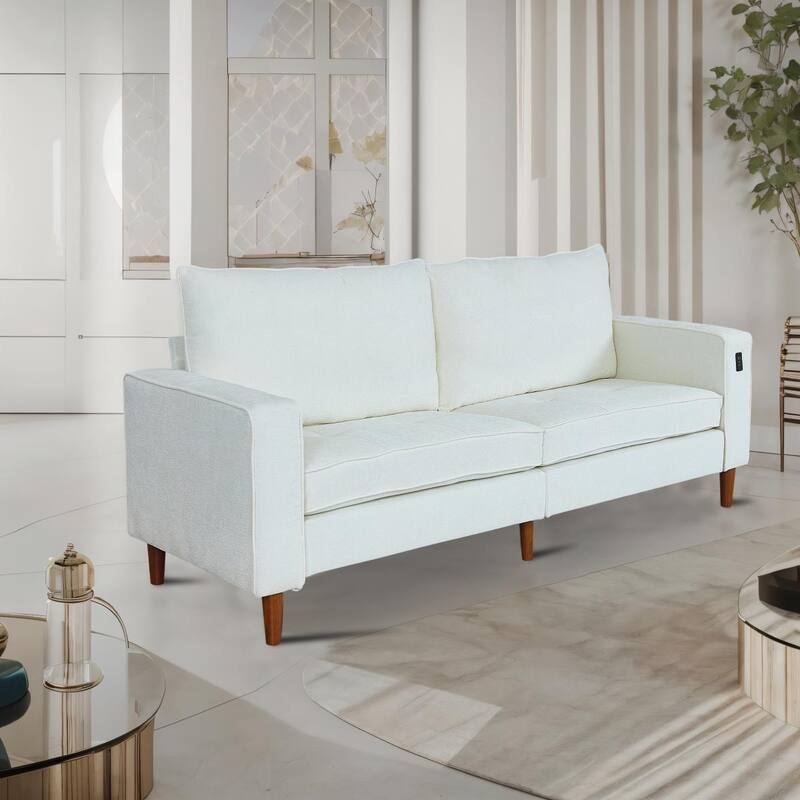 White Modern Loveseat Sofa with Button Tufted Back Premium Upholstery and Built-In USB Port