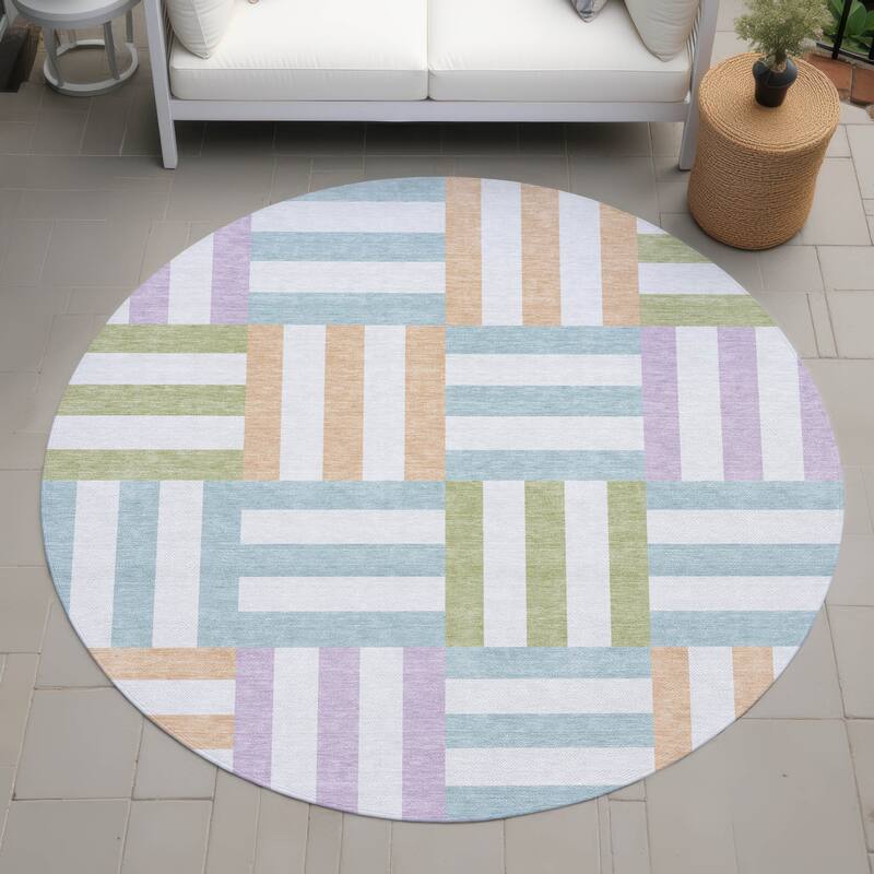Machine Washable Indoor/ Outdoor Modern Hatch Chantille Rug - Pearl - 8' x 8'