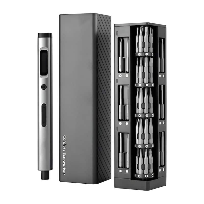 Black Electric Precision Screwdriver Set with 52 Bits, Adjustable Torque, LED Lights and Rechargeable Battery