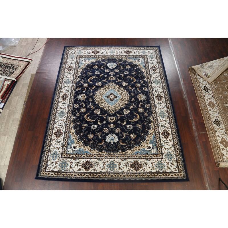 Navy Blue Floral Oriental Traditional Tabriz Area Rug Turkish Carpet