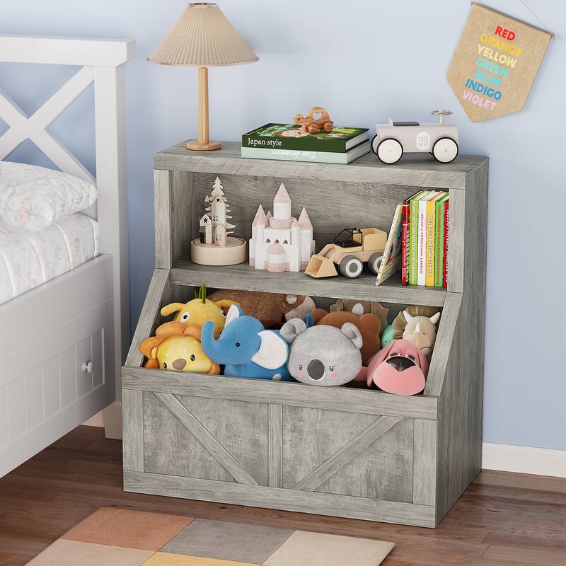 Kids Bookshelf and Toy Storage, Wooden Toddler Bookcase Cabinet