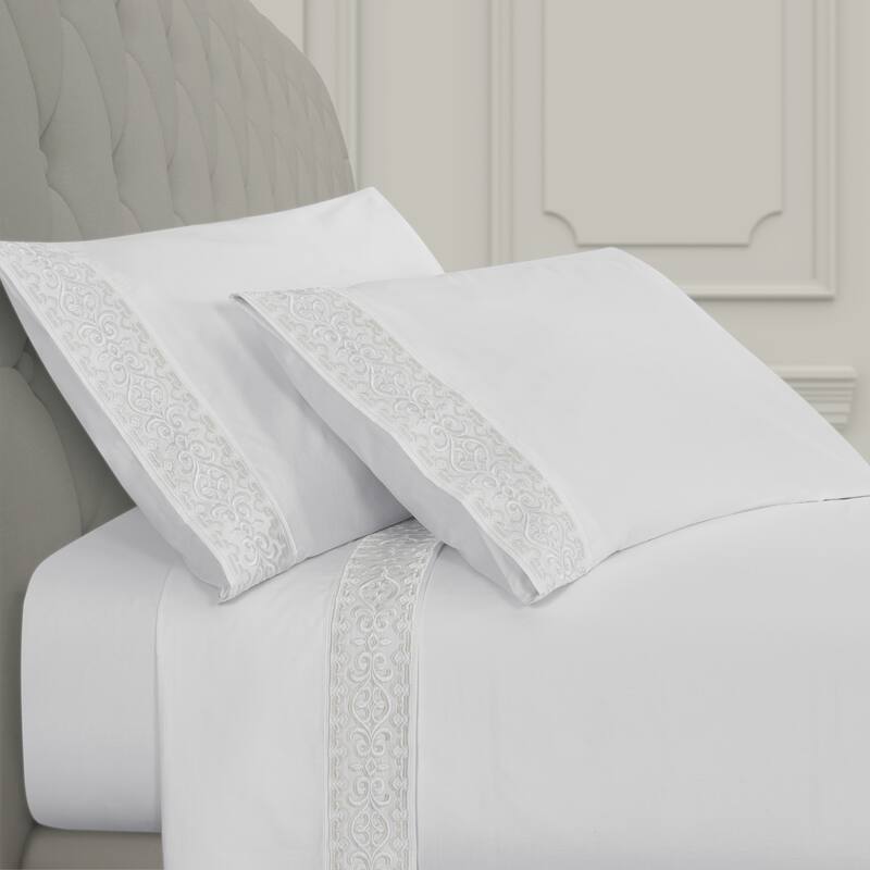 J. Queen New York Majestic Embroidered Sheet Set - King - White