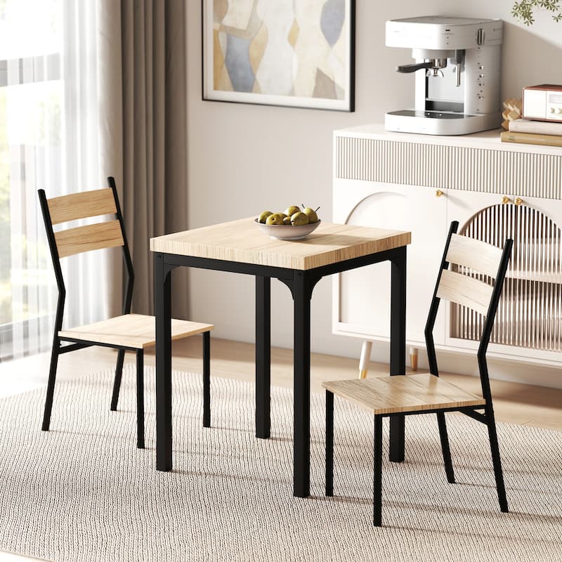 HOMCOM Rustic Country Wood Top 3 Piece Kitchen Table Dining Set with 2 Matching Chairs & Versatile Design for Small Space - Natural