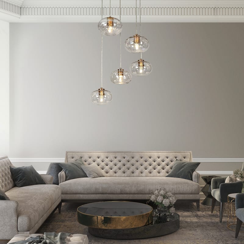 Modern 5-Light Gold Cluster Chandelier Colored Glass Island Pendant for Dining Room - D24" x H66" Max