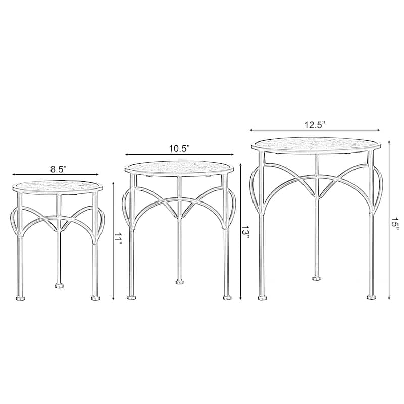 Decorative Gold Metal Round Plant Stand, Modern White Marble Look Top Display End Side Table, Set of 3 - Set of 3