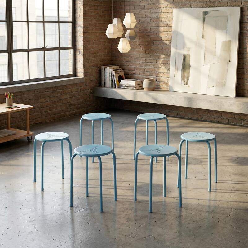 FurnitureR Metal Round Stool Set of 4/6 Stackable Backless Stools for Kitchen Home
