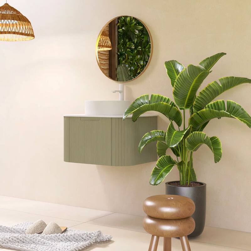 Wall-Mounted Bathroom Vanity with White Round Ceramic Sink