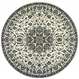 8' Round Ivory Round Oriental Stain Resistant Indoor Outdoor Area Rug ...