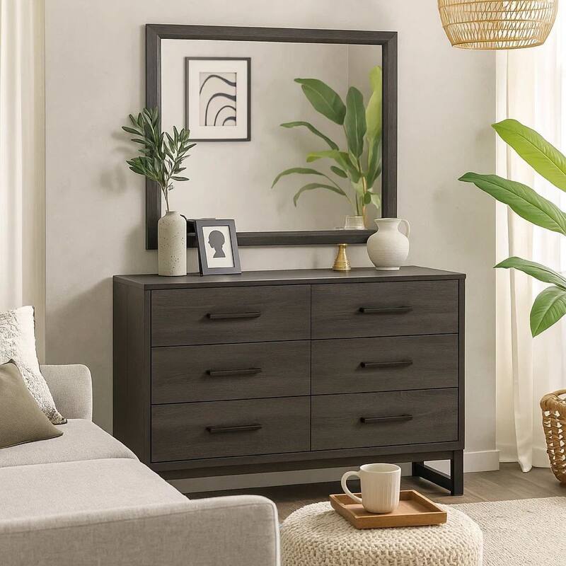 39 Inch Contemporary Wooden Frame Mirror, Gray