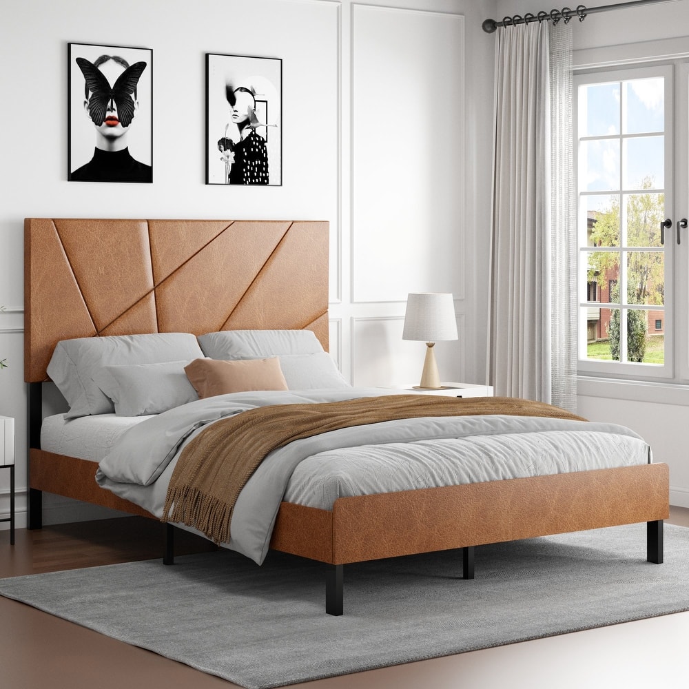 Roomfitters Metal Bed Frame, Square Platform Bed with Under-Bed Storage, Heavy Duty Mattress Foundation, Antique Brown