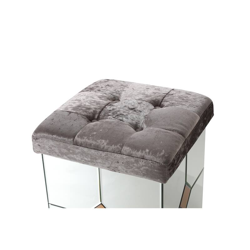 Decor Brownish Gray Square Velvet Upholstered Ottoman