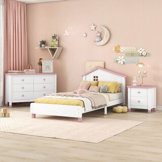 3-Pieces Bedroom Sets, Platform Bed Frame with Nightstand & Storage Dresser, No Box Spring Needed, Easy Assembly