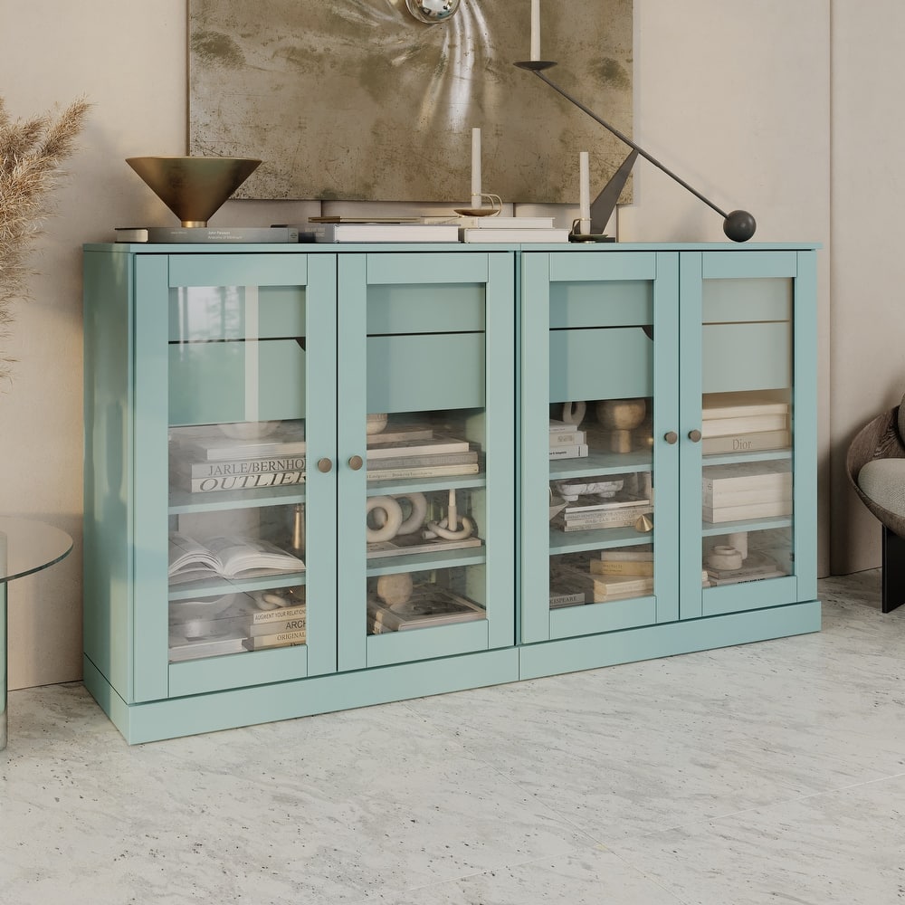 Palace Imports 100% Solid Wood 64" Sideboard with Clear Glass Doors, 4-Drawers and Adjustable Shelves