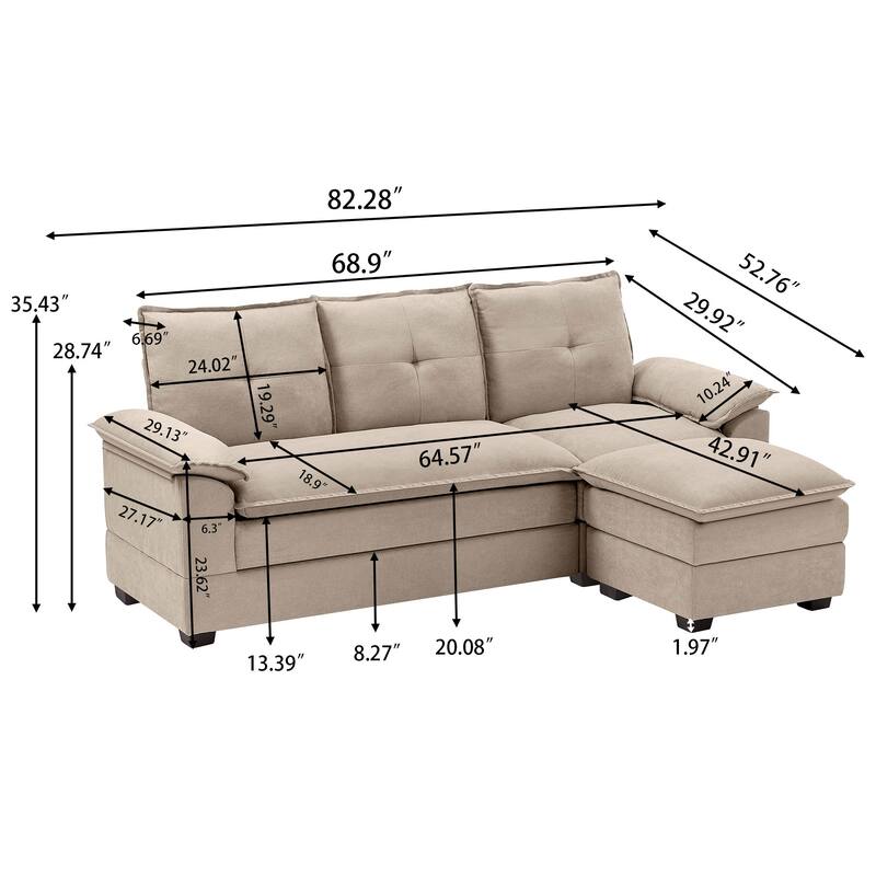 L-Shaped Sectional Sofa with Cloud-Like Seats - 82.28 Inches - Perfect for Living Room