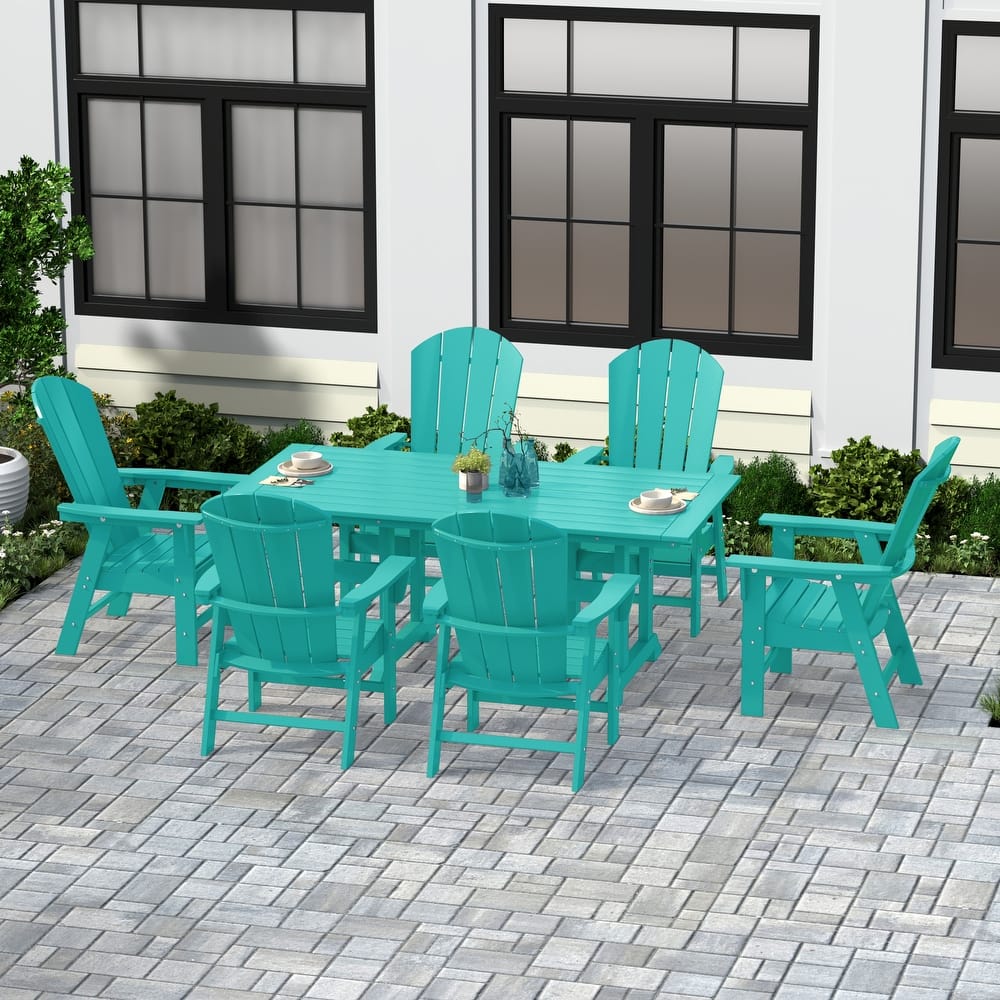 Laguna Hdpe All Weather Outdoor Patio Rectangular Adirondack Dining Chairs With Table (7-Piece Set)