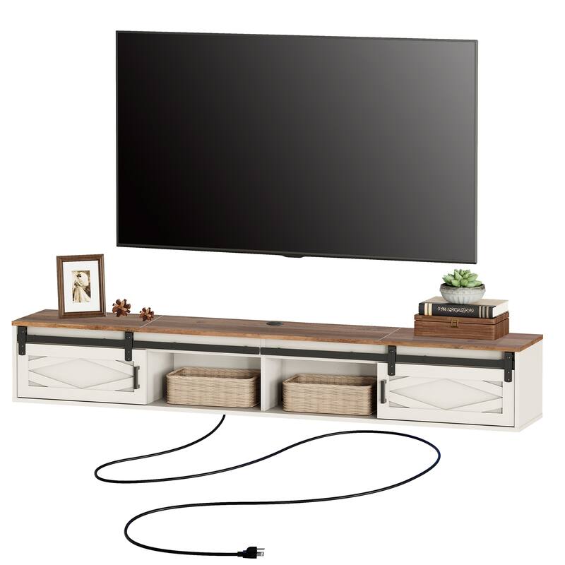 WAMPAT Floating TV Stand for TVs up to 80 Inch with Sliding Barn Door