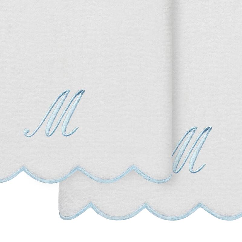 Authentic Hotel and Spa 100% Turkish Cotton Blue ADORNIA Scallop Personalized 2 Piece Bath Towel Set - 2 Bath Towels