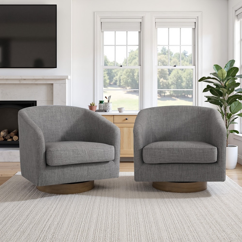 2 Set Modern Wide Round Swivel Accent Barrel Chairs