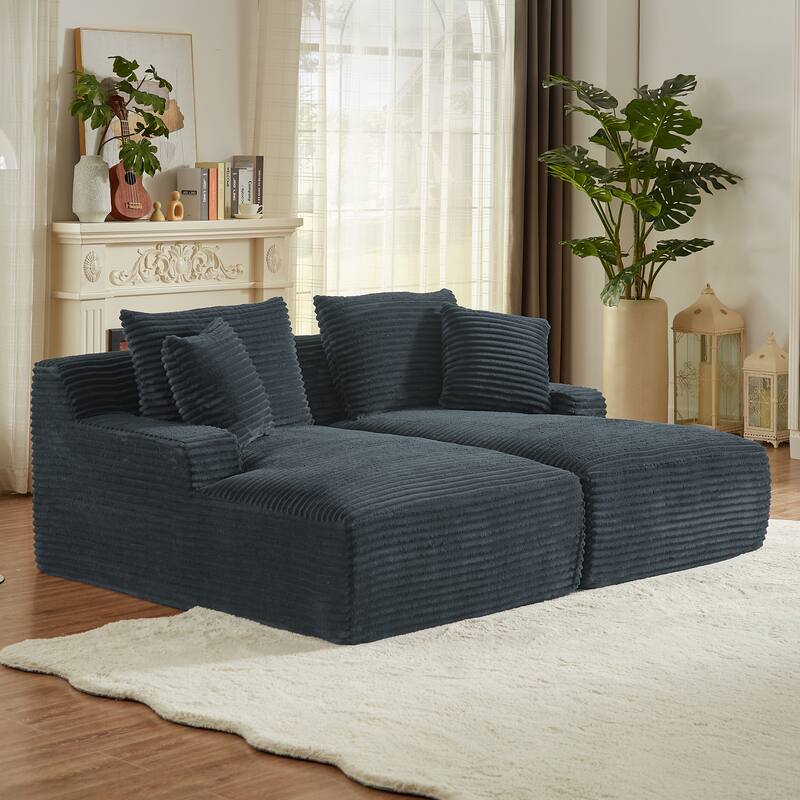 Corduroy Upholstery Cloud Modular Sectional Sofa with Chaise and Pillows, All-Foam Compression Design
