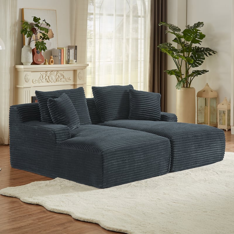 Oversized Corduroy Boneless Double Chaise Lounge, Sectional Deep Seat Cloud Couch, Full-Compressed Loveseat Sleeper Sofa - DARK GREY