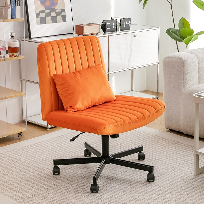 Velvet Criss Cross Chair with Wheels, Ergonomic ​Home Office Chair, ​Adjustable Swivel Vanity Chair with Lumbar Pillow