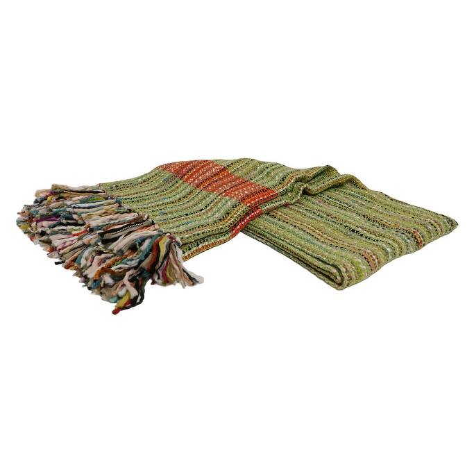 Home&Manor Handcrafted Wool & Cotton Throw Blanket Verdant Ember