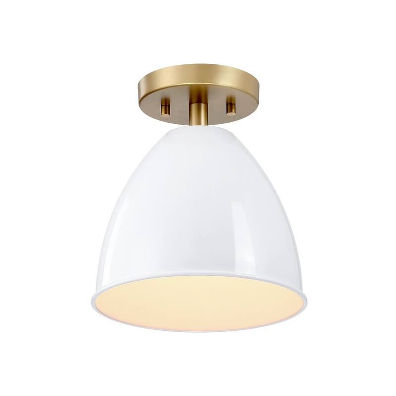 Biba 8.25 in. 1-Light Brushed Gold Modern Semi Flush Mount Light Ice Mist Metal Shades