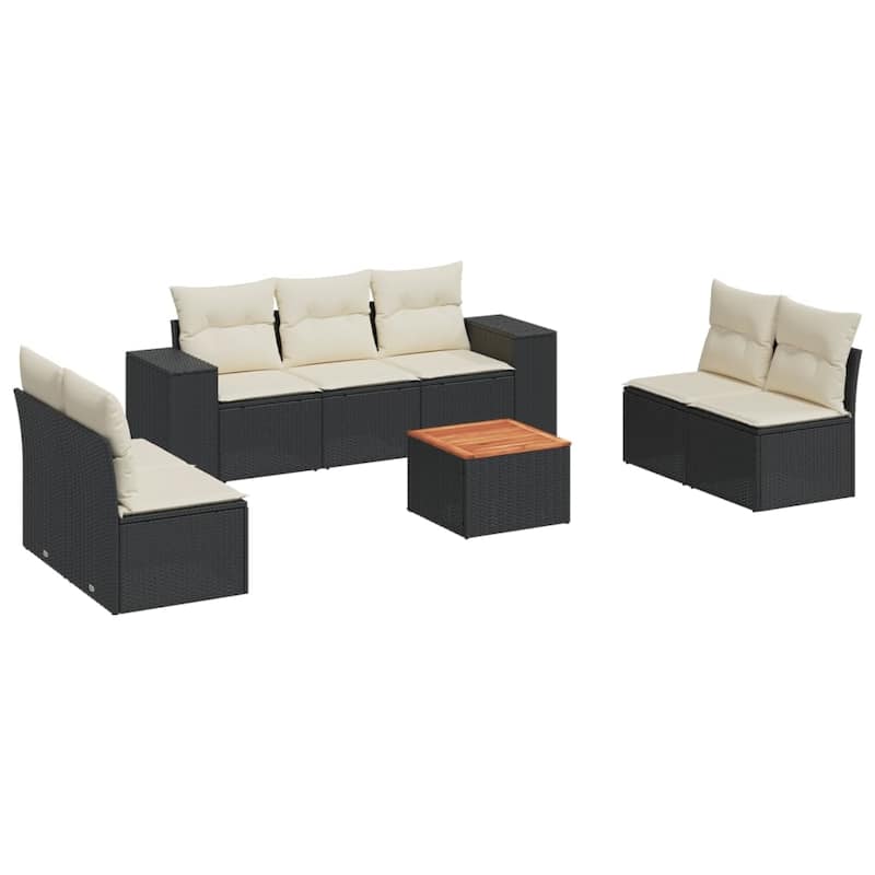 vidaXL Patio Sofa Set with Cushions Outdoor Furniture 8 Piece Poly Rattan - 21.7 x 24.4 x 27.2