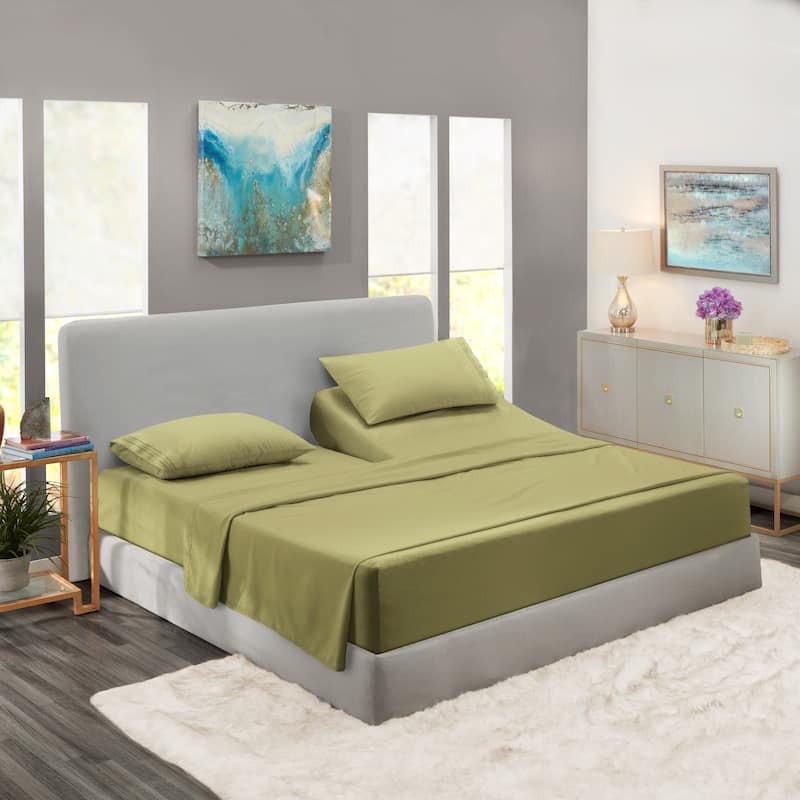 Empyrean Hotel Luxury 6 Piece Sheet Set - Super Soft Bedding Sheets & Pillowcases - Flex Top King - Sage Green