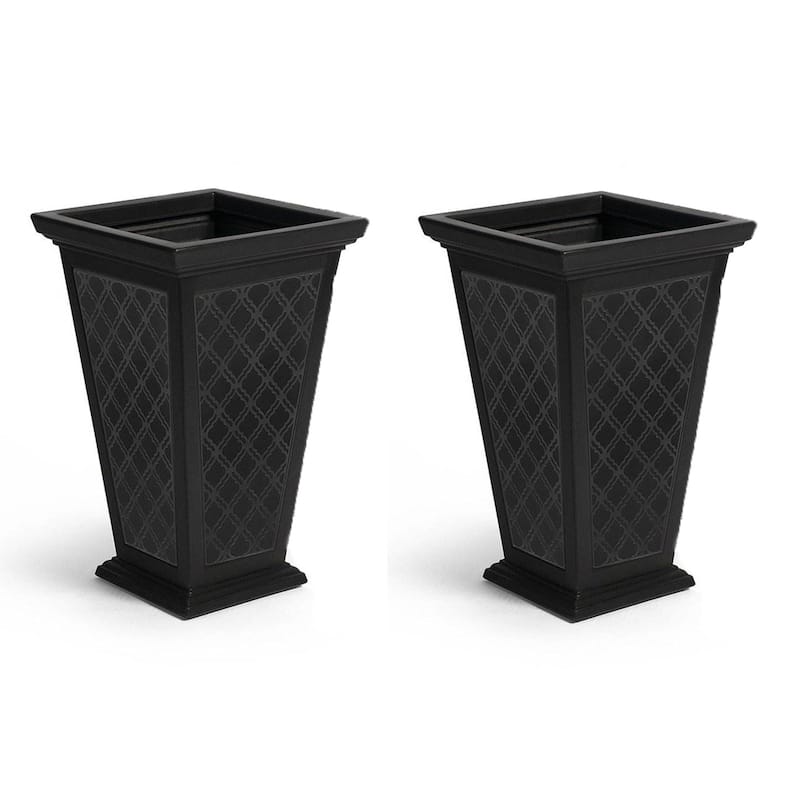 FCMP Outdoor Casablanca Resin 24" Self-Watering Pedestal Taper Planter, 2 Pack - Black