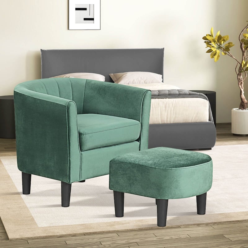 Costway Barrel Chair with Ottoman Footrest Curved Backrest Armrests - See Details