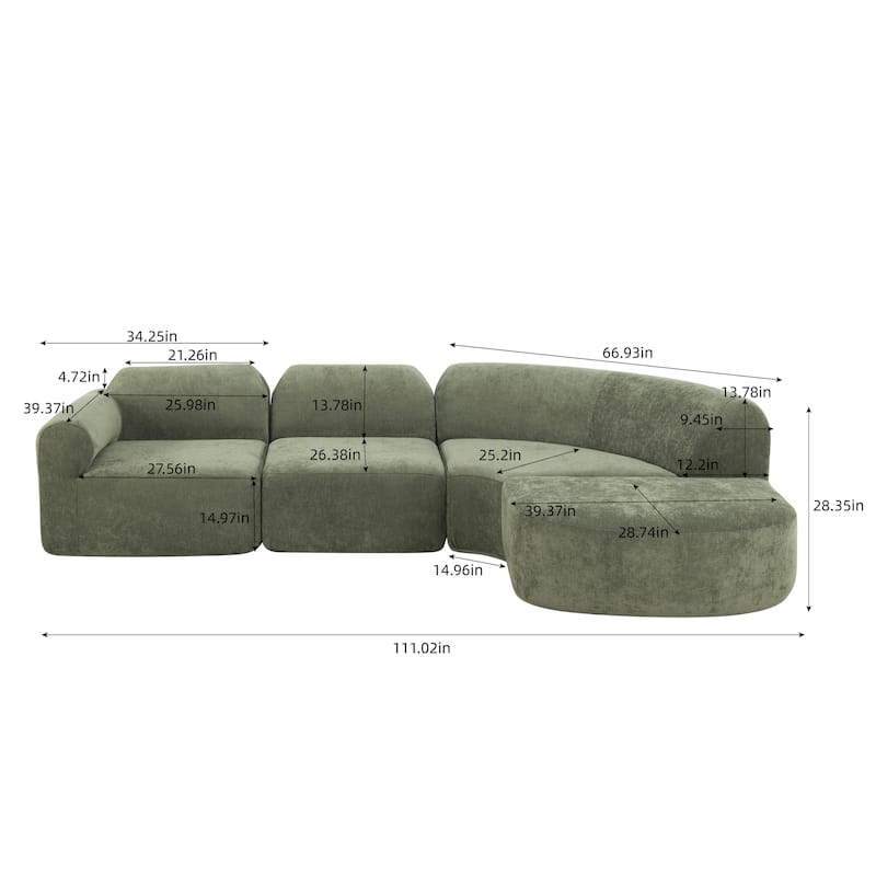 Christopher Knight Home - Modern Upholstered Curved Sectional Sofa with Deep Seat Ottoman