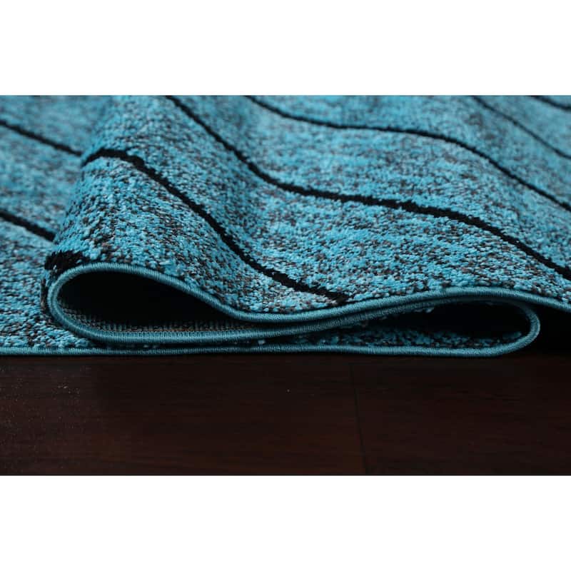 Turquoise Blue Chevron Style Transitional Turkish Rug Oriental Carpet