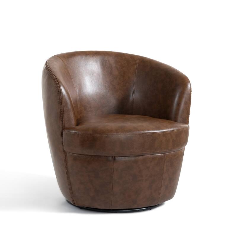 32" Wide PU Leather Swivel Barrel Chair with Metal Base