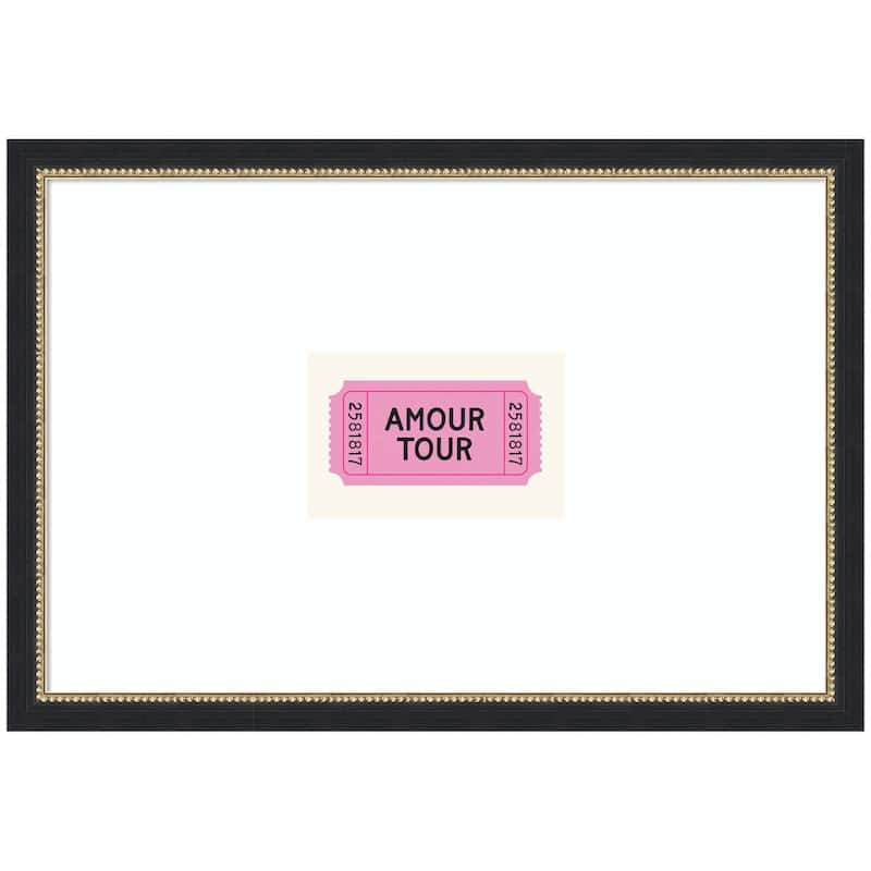 Kate and Laurel Pink Poster Retro Ticket Print, Amour Tour Decor, Girly Wall Art, French Poster by Lucky Guava Framed Art Print - 26x18