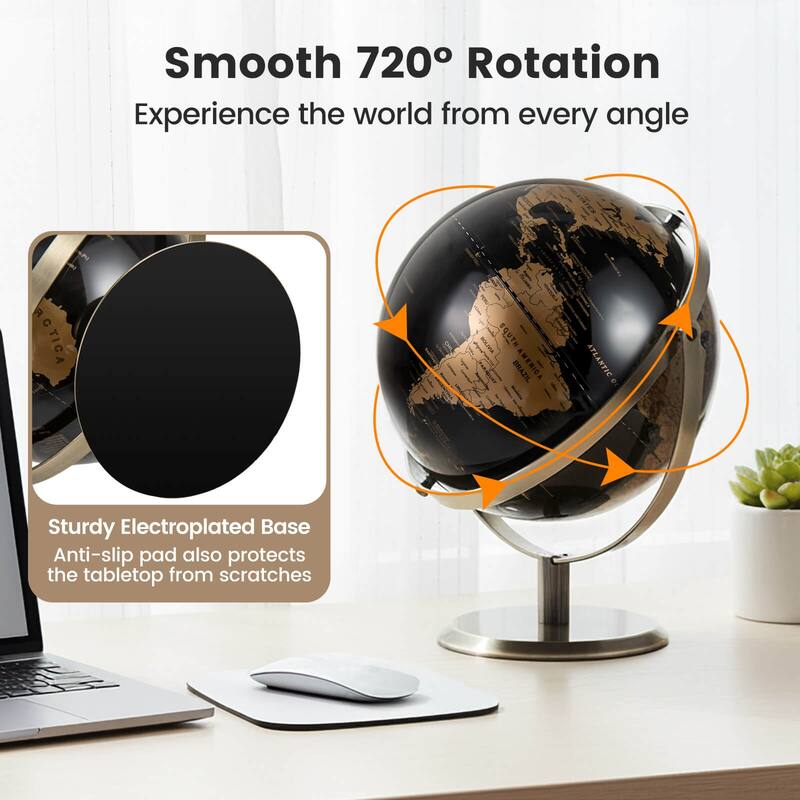 Costway 9-Inch Metallic Black World Globe 720° Rotating Earth Globe - See Details