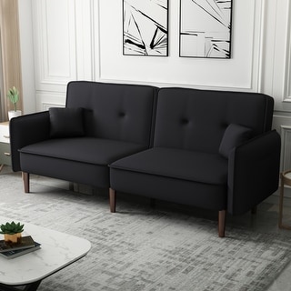 Black 3 Seater Folding Futon Sleeper Sofa Bed with Side Pockets - Bed ...