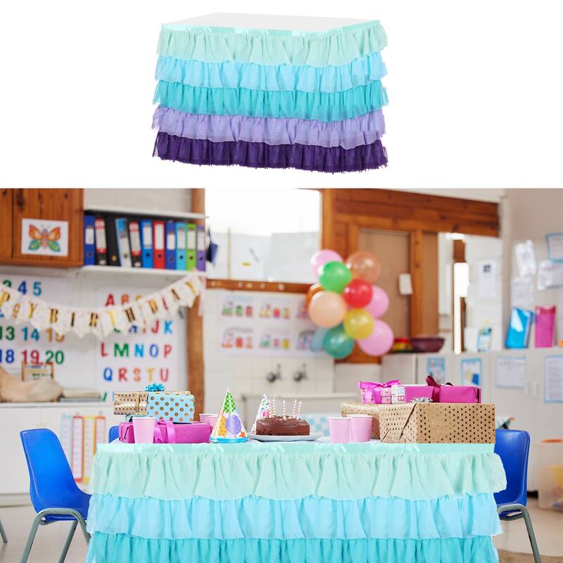 1Pcs Ruffle Table Skirt Tutu Tablecloth for Party Table Decoration - Blue-Purple - 9ft