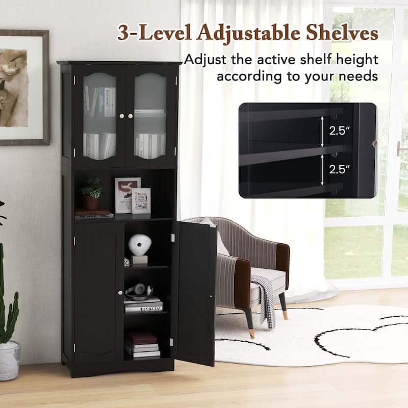 Costway 64.5" Tall Bathroom Cabinet with Tempered Glass Doors - See Details