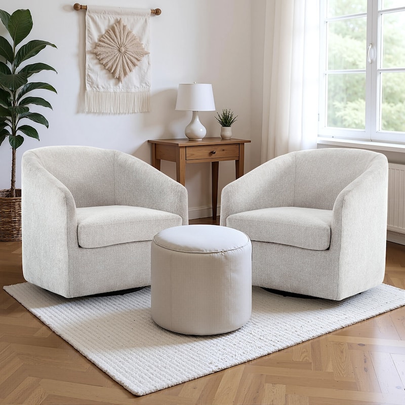 360° Swivel Accent Chair, Round Chenille Fabric Barrel Chair, Upholstered Armchair, Full Assembled