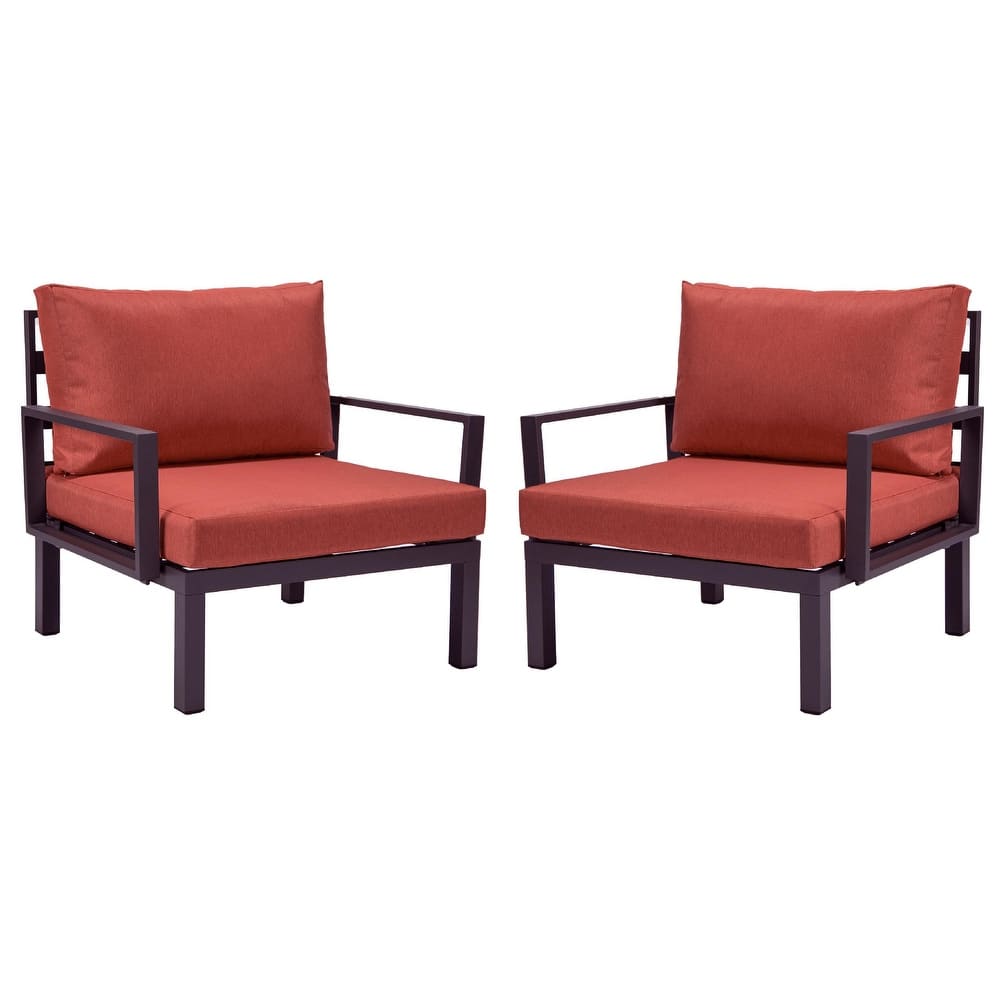 Hamilton Modern 2-Piece Slatted Design Accent Arm Chair with Removable Cushion for Home Outdoor Patio Porch Garden