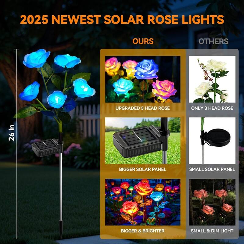 6-Pack Solar Rose Garden Lights – Color Changing, Waterproof